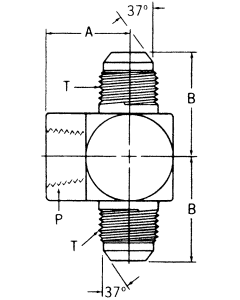 Steel Adapter, 1-1/4-11-1/2 Female NPT Branch To 1-5/8-12 Male JIC 37 deg Flare Run, Tee