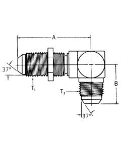 Steel Adapter, 3/8-24 Male JIC 37 deg Flare To 3/8-24 Male JIC 37 deg Flare, 90 deg Elbow Bulkhead