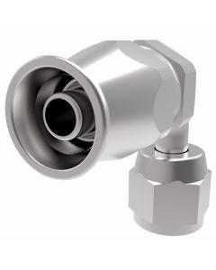 Steel Reusable 1 Wire Braid Teflon Fitting, 7/16-20 Female JIC 37 deg Flare Swivel, -04 Hose, 90 deg Elbow