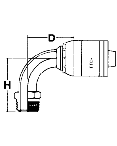 Global TTC 1 & 2 Wire Braid Steel Crimp Fittings, Male SAE Inverted Flare, 90 deg Elbow