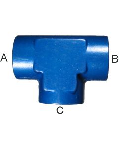 Blue Anodized Aluminum Adapters, Female JIC 37 deg Flare Run To Female JIC 37 deg Flare Branch, Tee