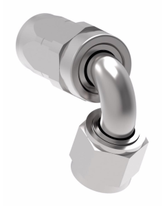 Red/Blue Anodized Aluminum Reusable Socketless Fitting, -06 Hose & Female JIC 37 deg Flare Swivel, 120 deg Elbow