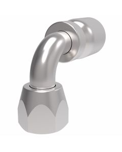 Steel Crimp 1 Wire Braid Reduced Bore Fitting, 3/4-16 Female JIC 37 deg Flare Swivel, -08 Hose, 90 deg Elbow