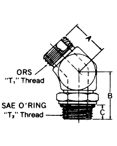 Steel Adapters, Male SAE O-Ring Face Seal To Male SAE O-Ring Boss (Straight Thread O-Ring), 45 deg Elbow