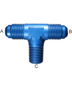 Blue Anodized Aluminum Adapters (AN 825), Male JIC 37 deg Flare Run To Male NPT Branch, Tee