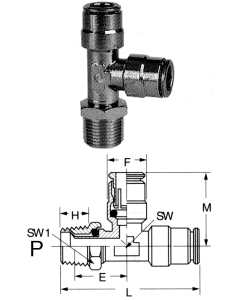 Brass Push>Connect Tube Fittings, Tube Run & Branch To Male NPT Swivel Run, Tee
