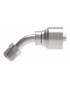 Steel Reusable 1 Wire Braid Reduced Bore Fitting, 3/4-18 SAE Male Inverted Flare, -08 Hose, 45 deg Elbow