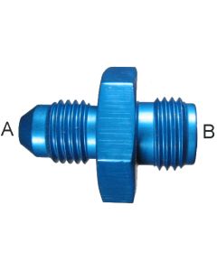 Blue Anodized Aluminum Adapters, Male JIC 37 deg Flare To Male 42 deg Inverted Flare, Straight