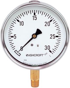 304SS 2.5" 0-15 PSI / 0-1.0 Bar Liquid Filled Pressure Gauge, 1/4 NPT Bottom Connection