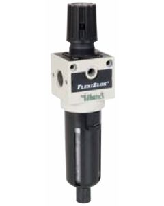 FlexiBlok Series Air Line Piggyback Filter/Regulator, 1/4 Inch Ports, 5 micron Element, 40 SCFM Flow Rating, Manual Drain