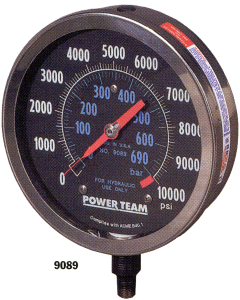 Analog Pressure Gauge, 4 Inch Face, PSI Range, 2000 PSI, 5 Ton Major Graduations, Minor Graduations