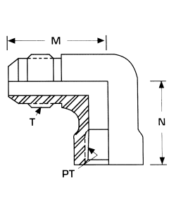 Stainless Steel Adapter, 1/4-18 Female NPT To 7/16-20 Male JIC 37 deg Flare, 90 deg Elbow