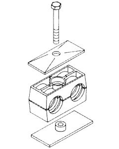 Twin Series Pipe & Tubing Polypropylene Support Clamp, Single Weld Plate, Hex Head Bolts With Cover Plate, 35.7 mm mm Size
