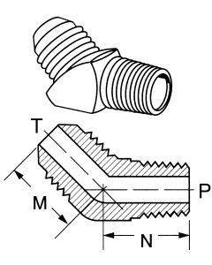 Brass Adapter, 1/8-27 Male NPT To 7/16-20 Male SAE 45 deg Flare, 45 deg Elbow