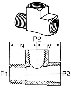 Brass Adapter, 1/4-18 Male NPT Run To 1/4-18 Female NPT Run & Branch, Tee
