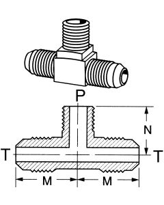 Brass Adapter, 5/8-18 Male SAE 45 deg Flare Run To 1/4-18 Male NPT Branch, Tee