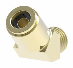 Brass Push>Connect Air Brake Tube Fitting, 0.63 Inch Tube OD To 1/2-14 Male NPT, 45 deg Elbow