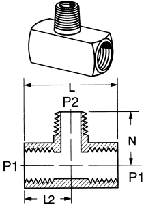 Brass Adapters, Female NPT Run To Male NPT Branch, Tee