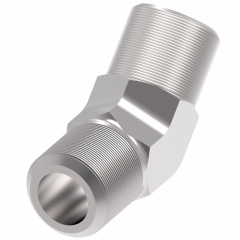 Blue Anodized Aluminum Adapter, -08 Male JIC 37 deg Flare To 3/8 Inch Male NPT, 45 deg Elbow