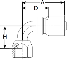 Steel Crimp 1 Wire Braid Reduced Bore Fittings, Female JIC 37 deg Flare Swivel, 90 deg Elbow