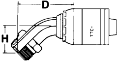 Global TTC 1 & 2 Wire Braid Steel Crimp Fittings, Male SAE Inverted Flare, 45 deg Elbow