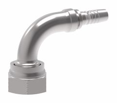 Steel Crimp Global Skive Nipple, 1-5/16-12 Female JIC 37 deg Flare Swivel, -16 Hose Size, Short 90 deg Elbow