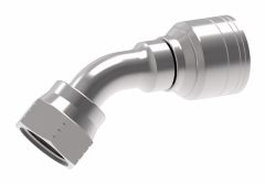 Global TTC 1 & 2 Wire Braid Steel Crimp Fitting, 9/16-18 Female O-Ring Face Seal Swivel, -04 Hose, 45 deg Elbow