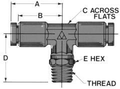 Brass Push-In Tube Fitting, 0.38 Tube OD to 1/4-18 Male NPT Swivel, Branch Tee