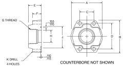 Steel 4-Bolt Flange Adapter, 1.50 Inch Code 61 Flange, O-Ring Half To 1.50 Inch Female NPT, Straight with Counterbore
