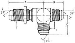 Steel Adapter, 1-5/16-12 Male JIC 37 deg Flare Bulkhead Run To 1-5/16-12 Male JIC 37 deg Flare Run & Branch, Tee