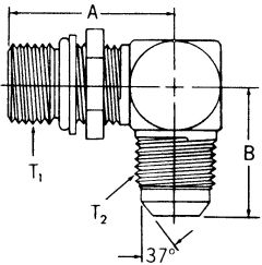 Steel Adapter, 3/4-16 Male SAE O-Ring Boss (Straight Thread O-Ring) To 1/2-20 Male JIC 37 deg Flare, 90 deg Elbow