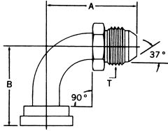 Steel Adapter, 0.75 Inch Code 62 Split Flange To 1-5/16-12 Male JIC 37 deg Flare, 90 deg Elbow (For pressures thru 6 Spiral Hose)