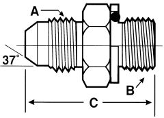 Steel Adapter, 1-5/16-12 Male JIC 37 deg Flare To 1-1/4-11 Male BSPP (British Parallel), Straight