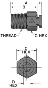 Brass Push-In Tube Fitting, 0.13 Tube OD to 1/16 Male NPT, Straight
