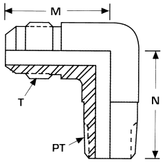 Stainless Steel Adapter, 1/4-18 Male NPT To 9/16-18 Male JIC 37 deg Flare, 90 deg Elbow
