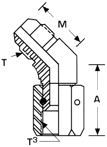 Stainless Steel Adapter, 9/16-18 Male JIC 37 deg Flare To 9/16-18 Female JIC 37 deg Flare Swivel, 45 deg Elbow
