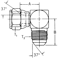 Steel Adapter, 3/4-16 Female JIC 37 deg Flare Swivel To 7/8-14 Male JIC 37 deg Flare, 90 deg Elbow
