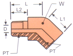 Stainless Steel Adapter, 1/4-18 Male NPT To 1/4-18 Female NPT, 45 deg Elbow