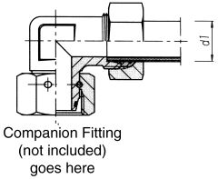 Steel Metric Flareless Fitting, 22.00 mm L Series 90 deg Swivel Elbow