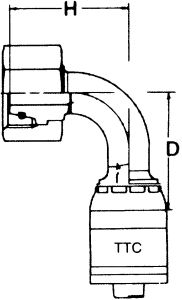 Global TTC 1 & 2 Wire Braid Stainless Steel Crimp Fitting, M18 x 1.5 Female DIN Universal Swivel, -06 Hose, 90 deg Elbow