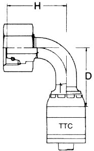 Global TTC 1 & 2 Wire Braid Stainless Steel Crimp Fitting, M22 x 1.5 Female DKO (German) Heavy Series, -06 Hose, 90 deg Elbow