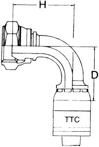 Global TTC 1 & 2 Wire Braid Stainless Steel Crimp Fitting, G 1/2 Female BSPP (British Parallel) 60 deg Cone Swivel, -08 Hose, 90 deg Elbow