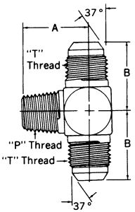 Steel Adapter, 1/8-27 Male NPT Branch To 1/2-20 Male JIC 37 deg Flare Run, Tee