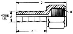 Brass Short Shank Fitting, 1/2-14 Female NPT, 1/2 in Hose