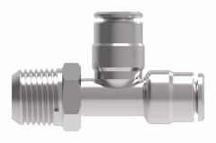 Brass Push>Connect Tube Fitting, 0.25 Inch Tube OD Run & Branch To 1/4-18 Male NPT Swivel Run, Tee