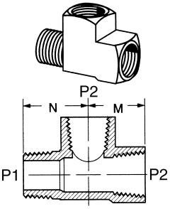 Brass Adapters, Male NPT Run To Female NPT Run & Branch, Tee