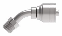 Global TTC 1 & 2 Wire Braid Steel Crimp Fitting, 7/16-24 Male SAE Inverted Flare, -04 Hose, 45 deg Elbow