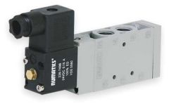 L2 Series 4-Way Solenoid Operated Pneumatic Valve, Single Solenoid Air Pilot, Spring Return w/Flush Locking Override, 1/4 Inch NPT Ports, 24 VDC Coil, Up To 79