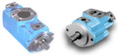 Hydraulic Double Vane Pump, No. 2 outlet 45° CW from inlet, 4.12 cu in/rev Front, 2.80 cu in/rev Rear, 2-Bolt SAE B Mounting Flange, 13T SAE B Splined Shaft, SAE 4-Bolt Flange, Inlet 2-1/2, Outlets 1 Front 3/4 Rear, CCW Rotation