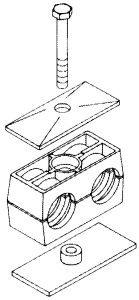 Twin Series Pipe & Tubing Polypropylene Support Clamp, Single Weld Plate, Hex Head Bolts With Cover Plate, 9.5 mm mm Size